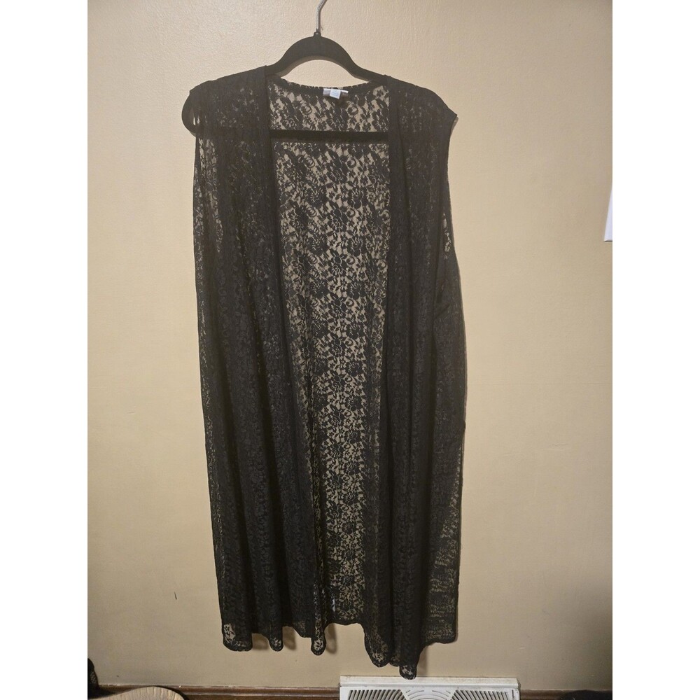 LuLaRoe Joy Lace Vest - Black Floral nylon Layering cardigan Size 2xl
